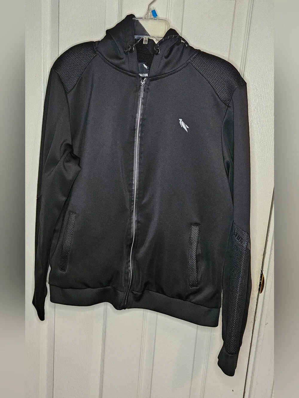 Stone Falcon Hoodie Mens Large Black Full Zip Sweatshirt Athletic Logo